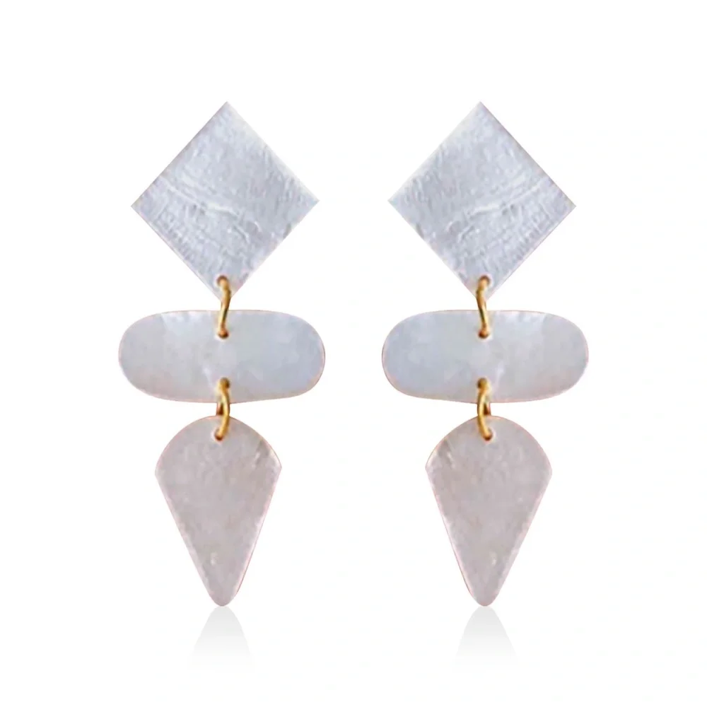 White Coconut Shell Renata Earrings in Goldtone